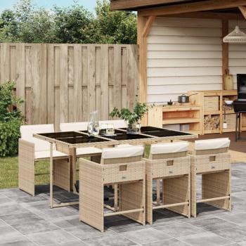 7-Piece Beige Poly Rattan Garden Dining Set with Cushions