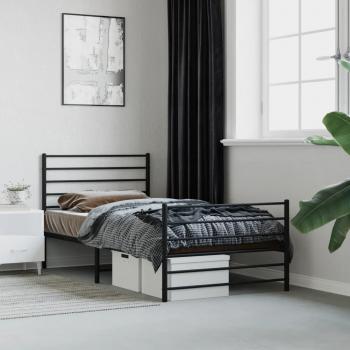 Cama con cabecero y estribo de metal negro 75x190 cm para pediatría