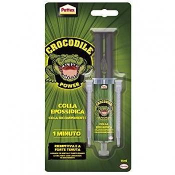 Pattex Crocodile Power Cola Bicomponente 1 Min, resina epoxi con jeringa con mezcla instantánea, pegamento epoxi rápido – Incluso para superficies irregulares, 1x11ml