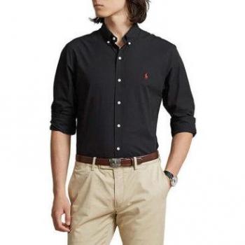 Polo Ralph Lauren Men's Custom Fit Black Long Sleeve Shirt - Casual Cotton Classic