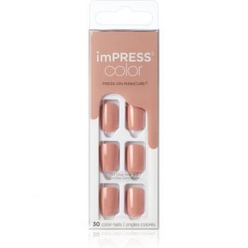 Kiss imPRESS Color Gel Short Fake Nails Kit - Sandbox Edition with PureFit Technology, Includes Prep Pad, Mini File, and Cuticle Stick - 30 Pieces