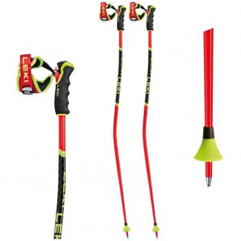 Bastones de esquí Leki WCR TBS GS 3D rojo brillante negro amarillo neón (par) - 130 cm