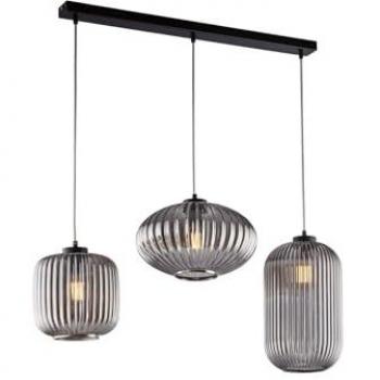 Suspensión de 3 luces Glamour con riel y vidrio soplado gris espejado