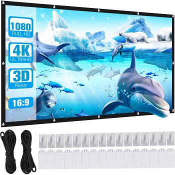 Pantalla de proyector portátil 4K Ultra HD 3D de 100 pulgadas, 16:9, ángulo de visión de 160 grados, para oficina y exteriores
