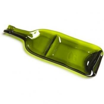 RECYCLED GREEN GLASS CHIP AND DIP WINE BOTTLE DISH - MADE FROM WINE BOTTLES AND TRANSFORMED IN DEVON BY GLASS REFORM FROM UPCYCLED BOTTLES. ECO FRIENDLY GIFT. by Glass ReFORM