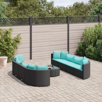 Set de sofás de jardín con cojines 9 pzas ratán sintético negro