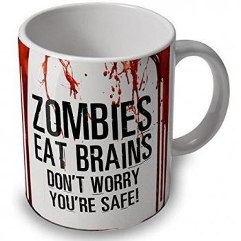 verytea Taza, diseño de zombies y sangre con inscripción en inglés Zombies eat brains