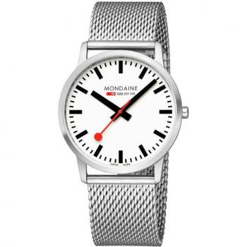 Mondaine SBB Simply Elegant 40mm Unisex Watch - White Dial with Stainless Steel Mesh Band