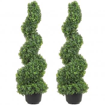 Torre de boj artificial topiario espiral 91 cm, 2 uds, planta decorativa de plástico verde PE con maceta inodoro y hojas reemplazables