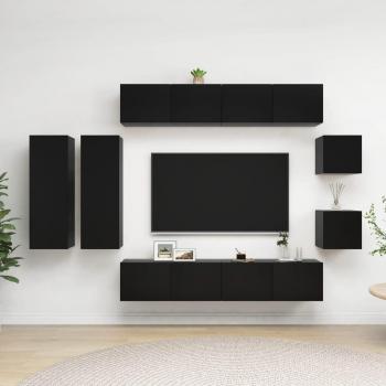 Juego de mueble para TV de 8 piezas en aglomerado negro y madera de ingeniería