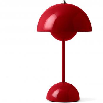 Lámpara de mesa LED recargable Flowerpot VP9, rojo bermellón con variador táctil y carga magnética