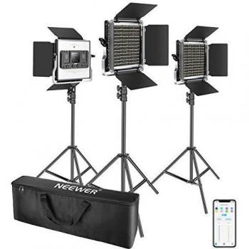 Neewer 3 Packs Luz Video LED 660 con Control de Aplicaciones Kit Iluminación de Video y Soporte de Luz Regulable 40W Bicolor 3200K-5600K Alto CRI con Difusor Barndoor Bolsa para Estudio