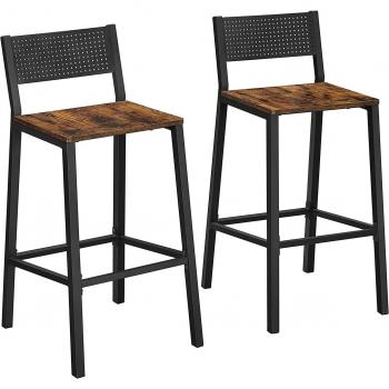Juego de 2 Taburetes de Bar Altos Estilo Industrial en Blanco y Roble o Negro y Gris Antracita, Taburete de Bar Taburetes Altos de Cocina Marrón Rústico y Negro