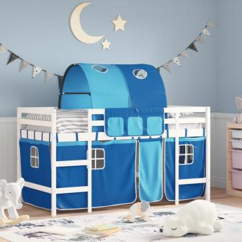 Cama alta infantil con túnel de madera de pino macizo azul 80x200 cm