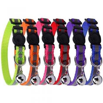 Bingpet - 6 collares reflectantes ajustables para gato, de apertura rápida, con campana