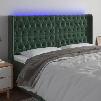 Cabecero LED de Terciopelo Verde Oscuro 183x16x111/128 cm