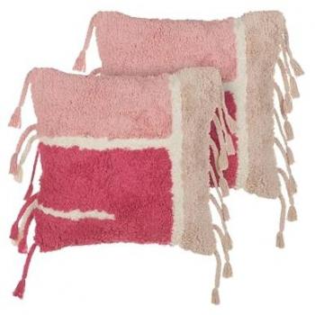 Set de 2 cojines decorativos de algodón tufted rosa con borlas 45 x 45 cm estilo boho