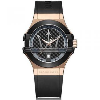 Reloj para Hombre, Colección Potenza, Movimiento de Cuarzo, Solo Tiempo con Fecha, en Acero, PVD Oro Rosa, PVD Negro y Poliuretano - R8851108002