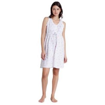 Camisón Premamá y Lactancia de Algodón Orgánico Corto - Diseño 101 Dálmatas - Sin Mangas - Blanco