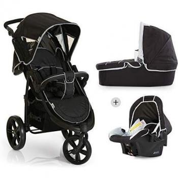 Hauck Viper SLX Trio Set - Carro deportivo 3 ruedas, silla de auto gr. 0, capazo con colchon, respaldo reclinable, ligero, 0 meses a 25 kg, plegable compacto, manillar ajustable en altura, negro gris