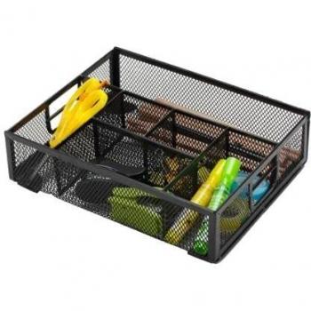 Organizador sobremesa q-connect kf17291 bandeja metalica rejilla negra con 6 departamentos 235x183x65 mm