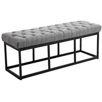 Banco con patas de metal y asiento en tela gris CLP