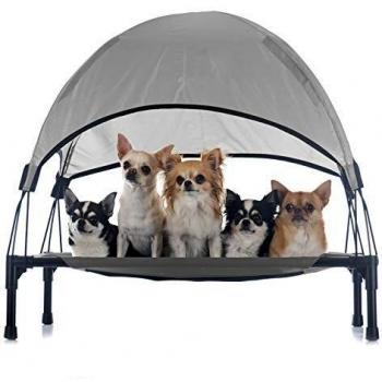 Brandina Elevada para Perros y Gatos con Toldo Gris - Cama Exterior para Mascotas hasta 15kg, 60x45x16cm