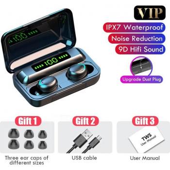 Auriculares TWS Bluetooth 5.0 Estéreo 9D Inalámbricos con Caja de Carga de 2200mAh y Resistentes al Agua para Teléfono y Reloj Inteligente