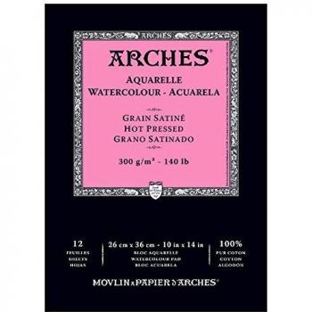 ARCHES 26 x 36 cm 300 GSM Hot Pressed Short Side Glued Pad Watercolour Paper - Natural White