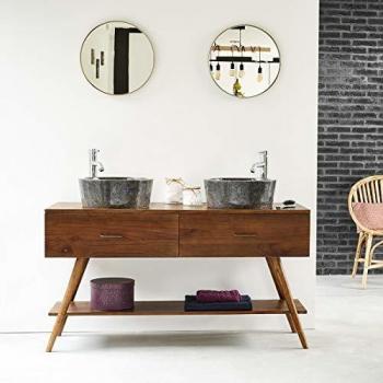 Mueble de baño doble con dos lavabos de madera maciza de mindi 135 cm