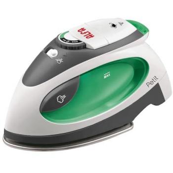 Plancha de Viaje Alfa Petit 1100W, Doble Voltaje, Golpe de Vapor 40 g/min, Suela Cerámica Antiadherente, Depósito 80 ml, Verde y Blanco