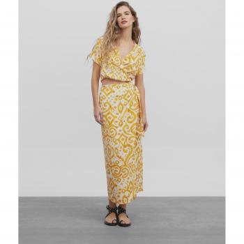 Silbon - Crop top estampado étnico naranja para mujer