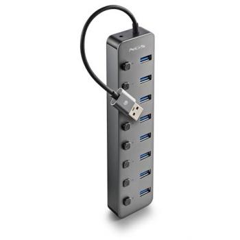 NGS iHub 8 - Hub USB 3.0 con 8 Puertos, Interruptores Independientes, Alta Velocidad 5 Gbps, Compatible con PC y Mac, Incluye Adaptador de Corriente 5V/3