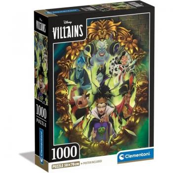 Puzzle Clementoni Disney Villains 1000 piezas, ilustración de villanos clásicos de Disney, fabricado en cartón resistente, corte preciso para un encaje perfecto, incluye un póster a todo color como referencia
