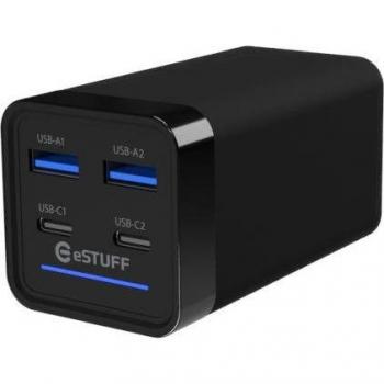 Cargador Universal Portátil eSTUFF ES635200 para Smartphone y Tableta, 65W, Negro, Corriente Alterna Interior