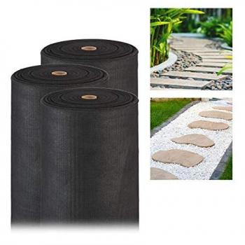 Mallas Antihierbas Relaxdays - 3 unidades, 150 g/m², Permeables y Resistentes a Rayos UV, Polipropileno, 50 m cada una, Color Negro