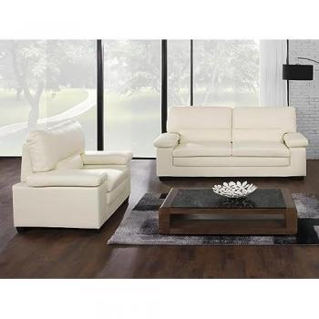 Sofá de 3 plazas y sillón en piel de búfalo color marfil MIMAS II