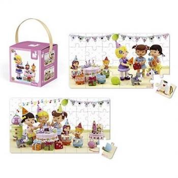 Janod- PUZLES ENCANTADORES: Julieta Juega A Celebrar SU CUMPLEAÑOS Set 2 Puzzles Juliette Fiesta, Multicolor