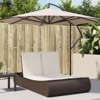 Tumbona doble con cojines de ratán sintético en color Negro, Marrón y Gris - Sillas de Exterior ideales para jardín, playa, piscina y terraza