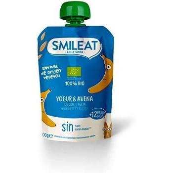 Smileat - Pouch Ecológico de Yogur y Avena, Ingredientes Naturales Bebibles, Para Bebés a Partir de los 9 Meses - 100g