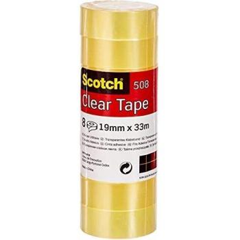 Scotch Cinta Adhesiva Transparente, 8 Rollos, 19 mm x33 m, Cinta Adhesiva para Uso General para el Colegio, el Hogar y la Oficina