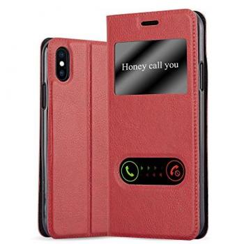 Funda Libro ROJO AZAFRÁN para Apple iPhone X / XS - Protección con Cierre Magnético, Soporte Horizontal y 2 Ventanas de Visualización