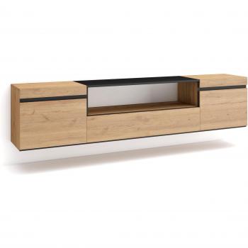 Mueble TV Suspendido Moderno 200x45x35cm para Televisores hasta 80 en Roble y Negro - Skraut Home