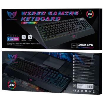 Teclado Gaming TG7236 Español 105 Teclas, Luz LED RGB, Cable 1.5M, Negro