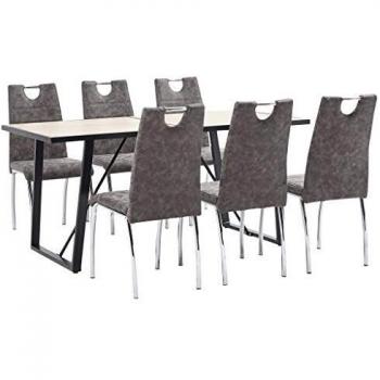 vidaXL Juego de Comedor 7 Piezas Cuero Sintético Mobiliario Decoración Interior Casa Hogar Robusto Duradero Resistente Funcional Práctico Útil Marrón