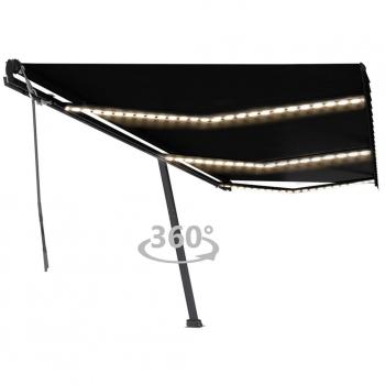 Toldo retráctil manual con luz LED gris antracita 600x350 cm