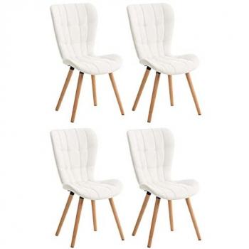 Juego de 4 Sillas de Comedor Elda en Polipiel Blanco con Base de Madera, Butacas Modernas Sin Reposabrazos