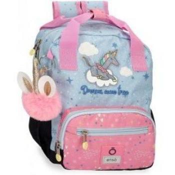 Mochila Enso Dreams Come True 28cm Azul Rosa con Bolsillos Frontales para Niña