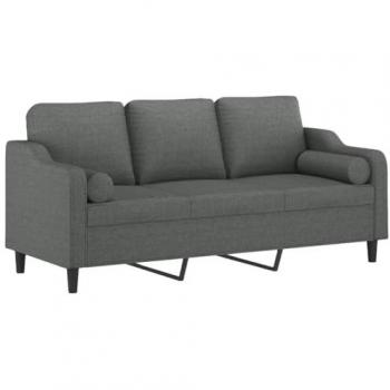Sofá de 3 plazas con cojines tela gris oscuro 180 cm