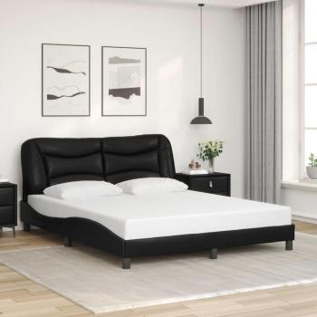 Cabecero de cama negro 160x200 cm con estructura de cuero sintético